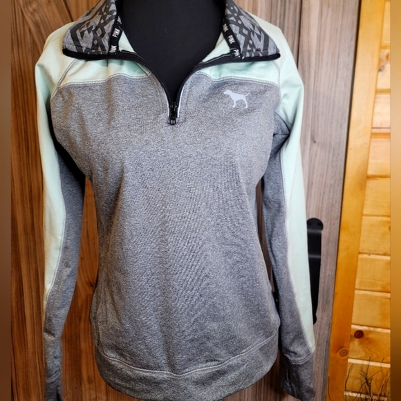 PINK Victoria’s Secret Athleisure Running Jacket 1/4 Zip Mint Green Gray Medium - Picture 1 of 7
